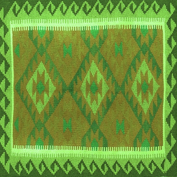 Ahgly Company Indoor Square Oriental Green Traditional Area Rugs, 4' Square
