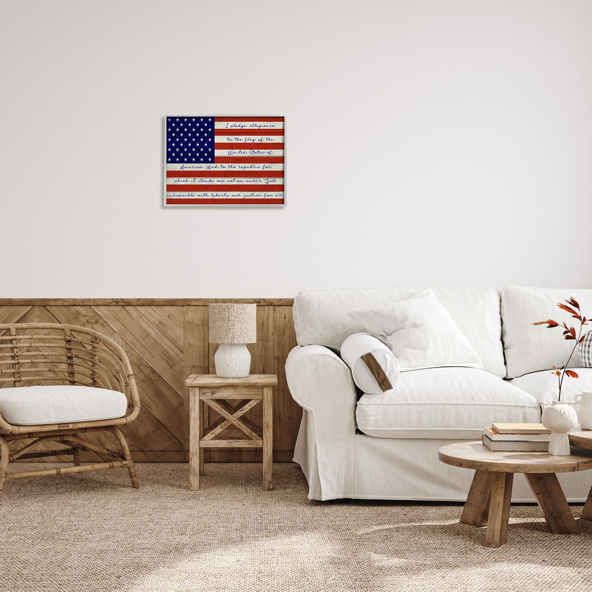 Stupell Industries Pledge of Allegiance Flag Inspirational Painting Gray Framed Art Print Wall Art, 20 x 16