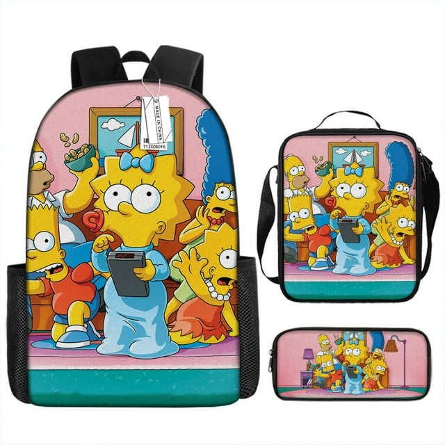 The Simpsons Sac d'École Dessin Animé, Sac à Dos pour Étudiant Trois Pièces - QIUPING