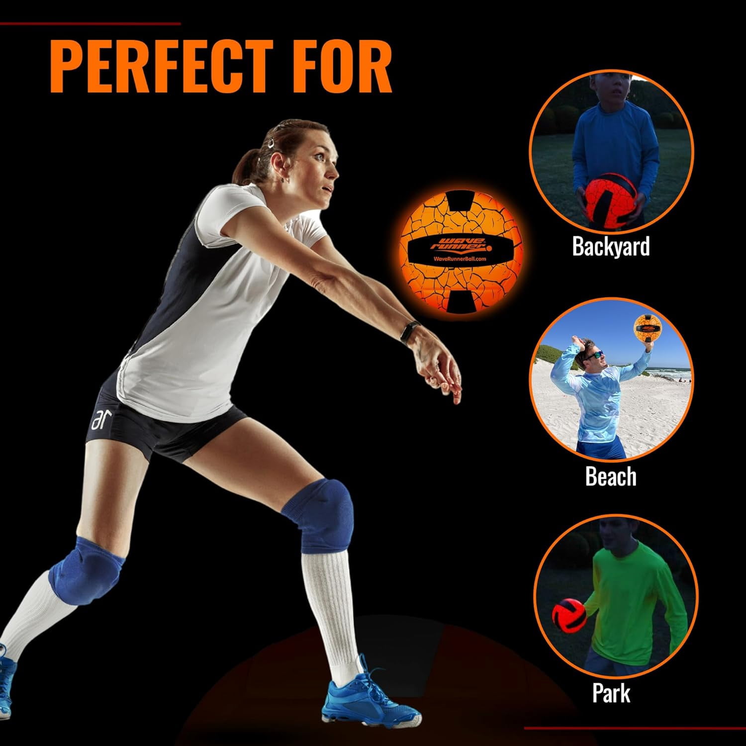 Wave Runner LED Light-Up Volleyball - Glow in The Dark, 10.35 in, Waterproof, Pump & Batteries Included, Great for Teens, Adults & Night Beach Games