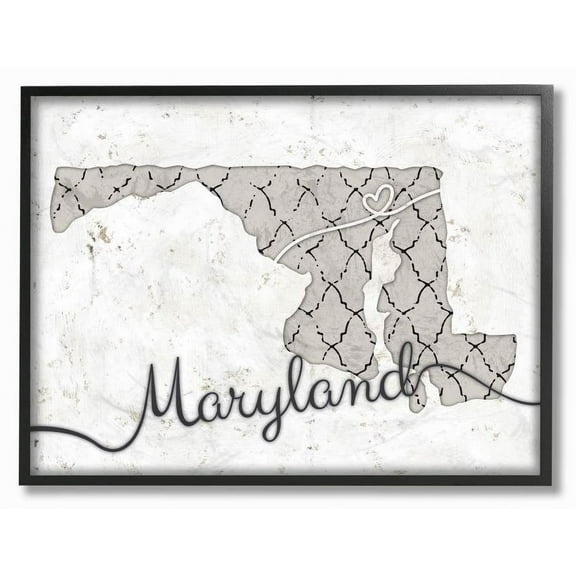 Stupell Industries Maryland Patterned Grey US State Design Framed Wall Art by Ziwei Li