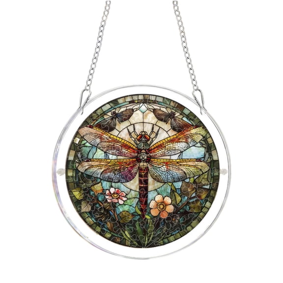 Acrylic Puzzle Suncatcher Dragonfly Garden Decor 8 Inch Stained Glass Style Hanging Ornament for Window Outdoor Garden Decoration 1 Pack