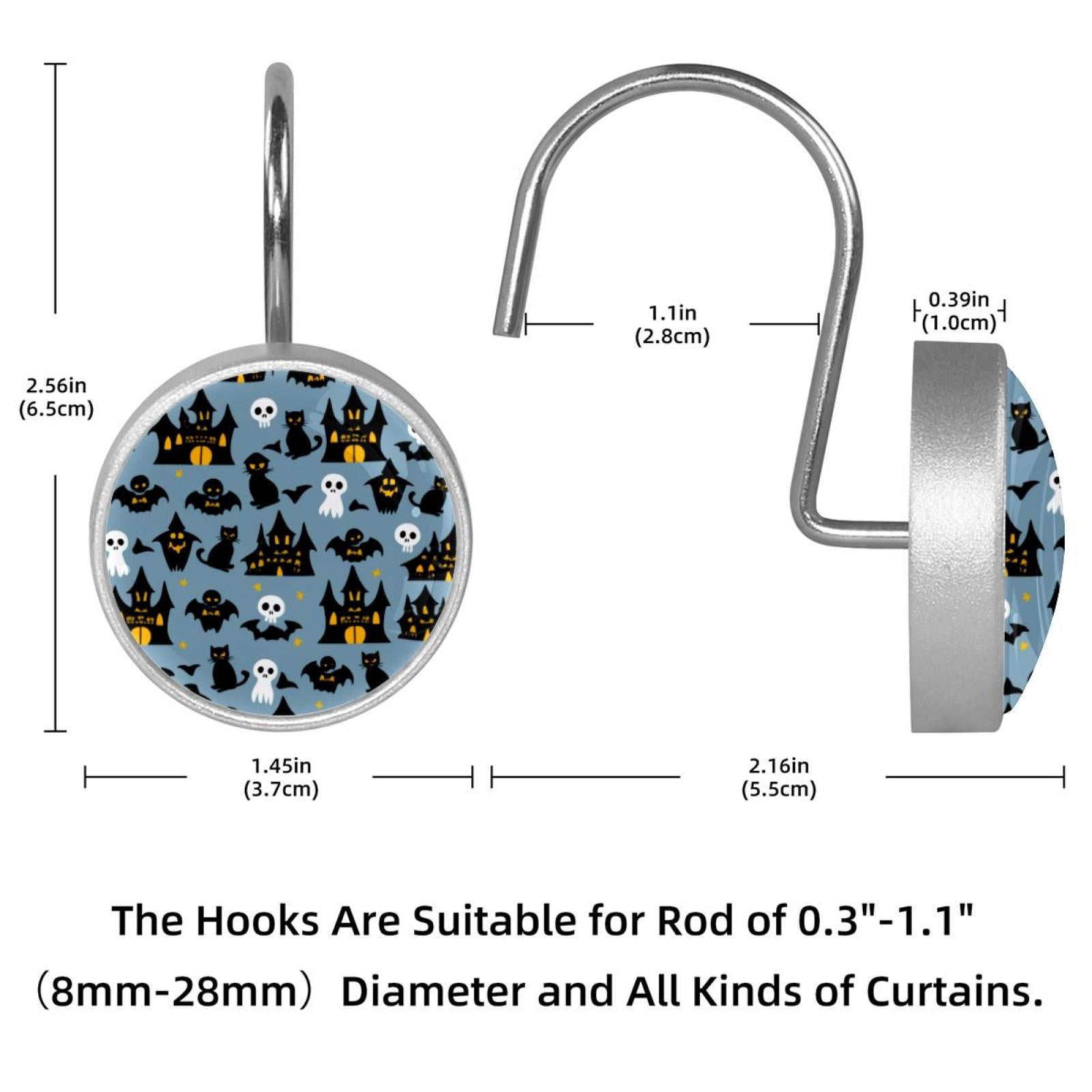12pcs Decorative Shower Curtain Hooks, Rust Resistant Shower Rings for Bathroom Living Room,Rustproof Stainless Steel Rings for Shower Curtain and Liner Rods,Halloween Castle Bat Cats