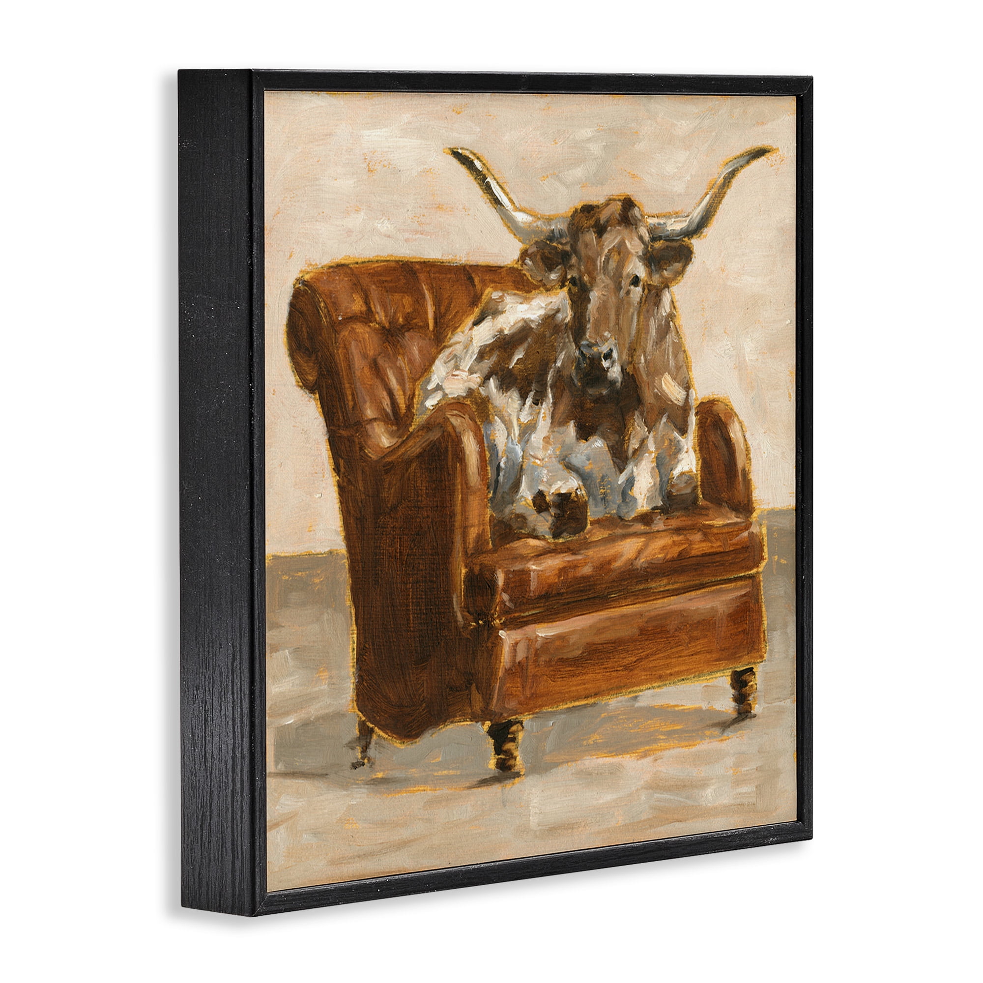 Stupell Industries Abstract Bull Livingroom Chair Animals & Insects Painting Black Framed Art Print Wall Art, 17 x 17