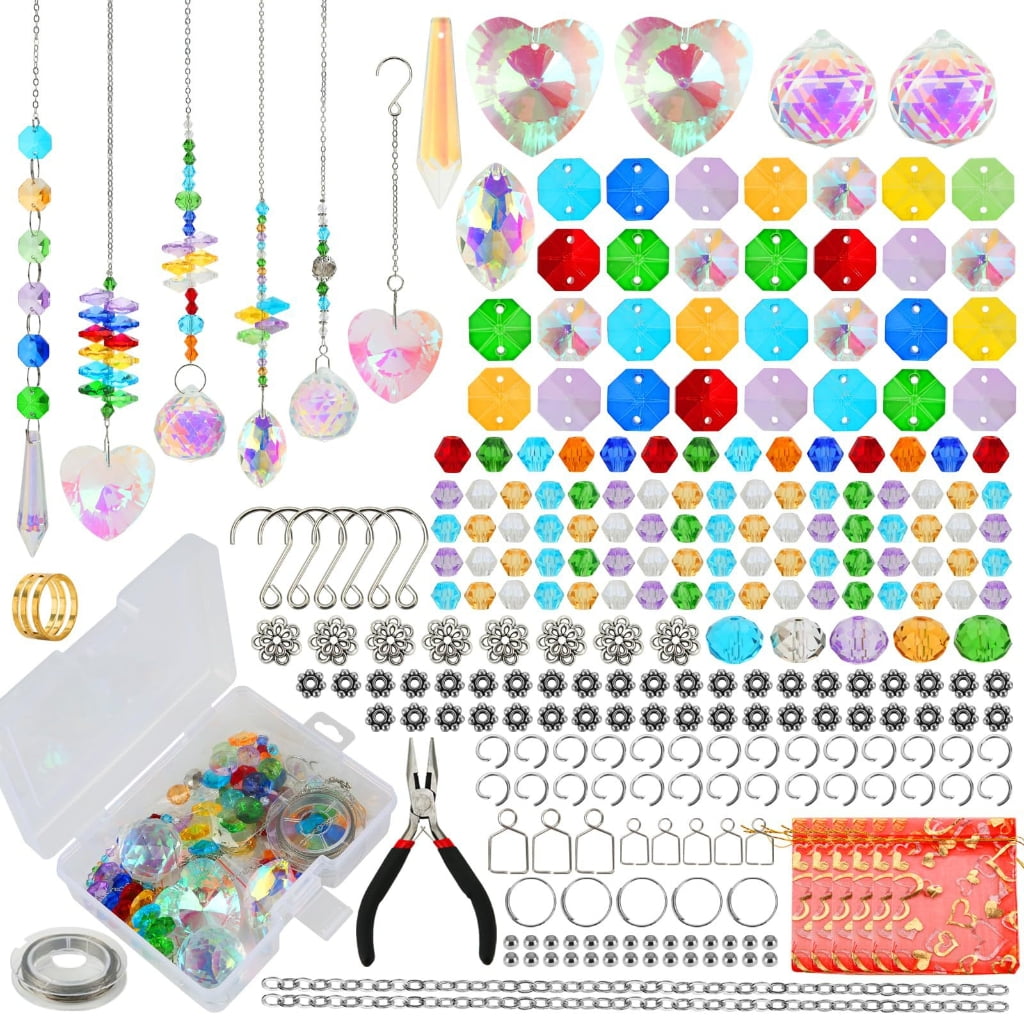 Set of 460 Handmade Winds Chimes Bead Kits Glass Crystals for Window Garden Decoration Practical Jewelry Making Supplies
