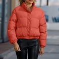 thumbnail image 4 of Mifsaly Womens Cropped Puffer Jacket Full Zip Stand Collar Regular Fit Warm Quilted Coat Casual Winter Padded Outerwear Watermelon Red,L, 4 of 7
