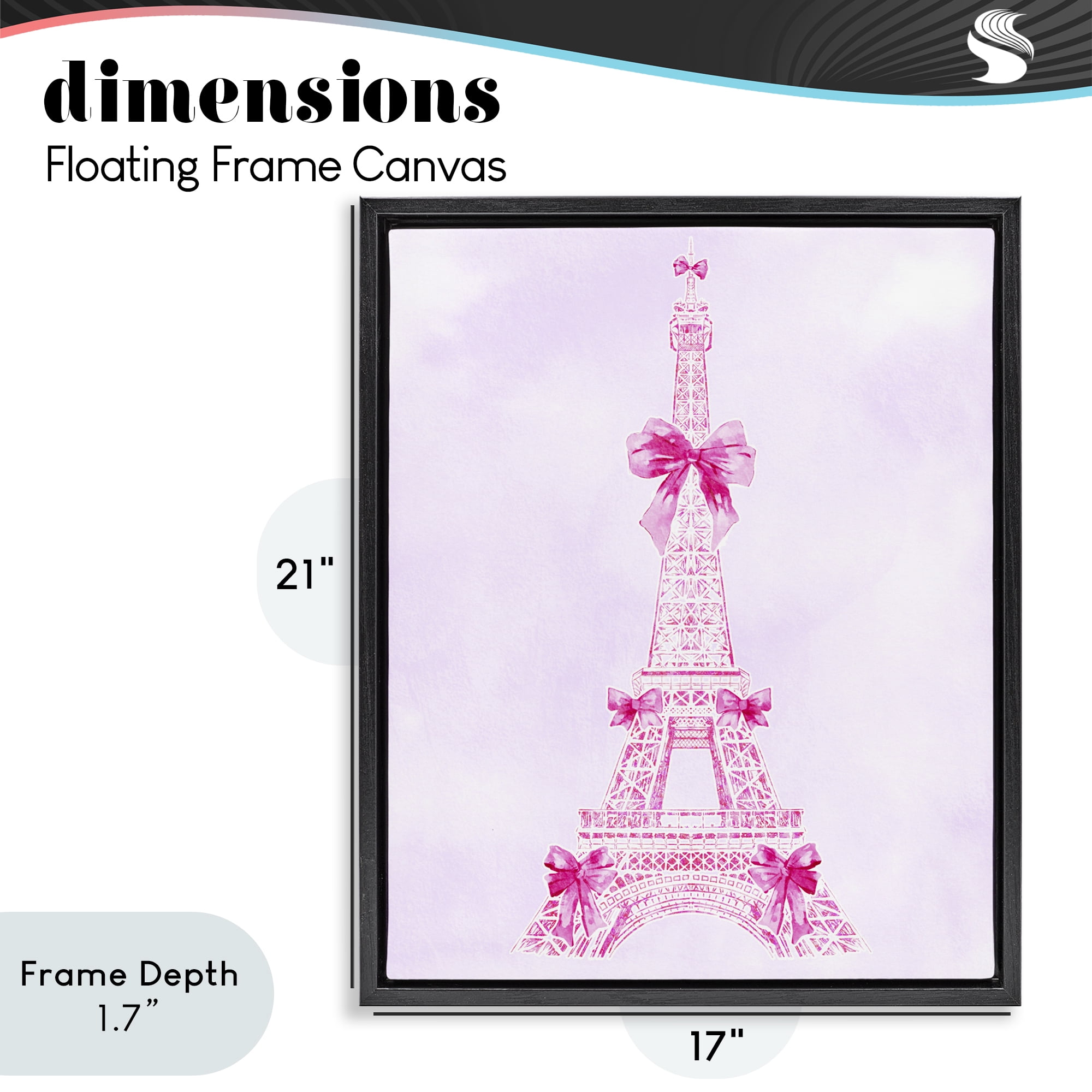 Stupell Industries Ribbon Bedecked Eiffel Tower Black Framed Floater Canvas Wall Art, design by Ziwei Li