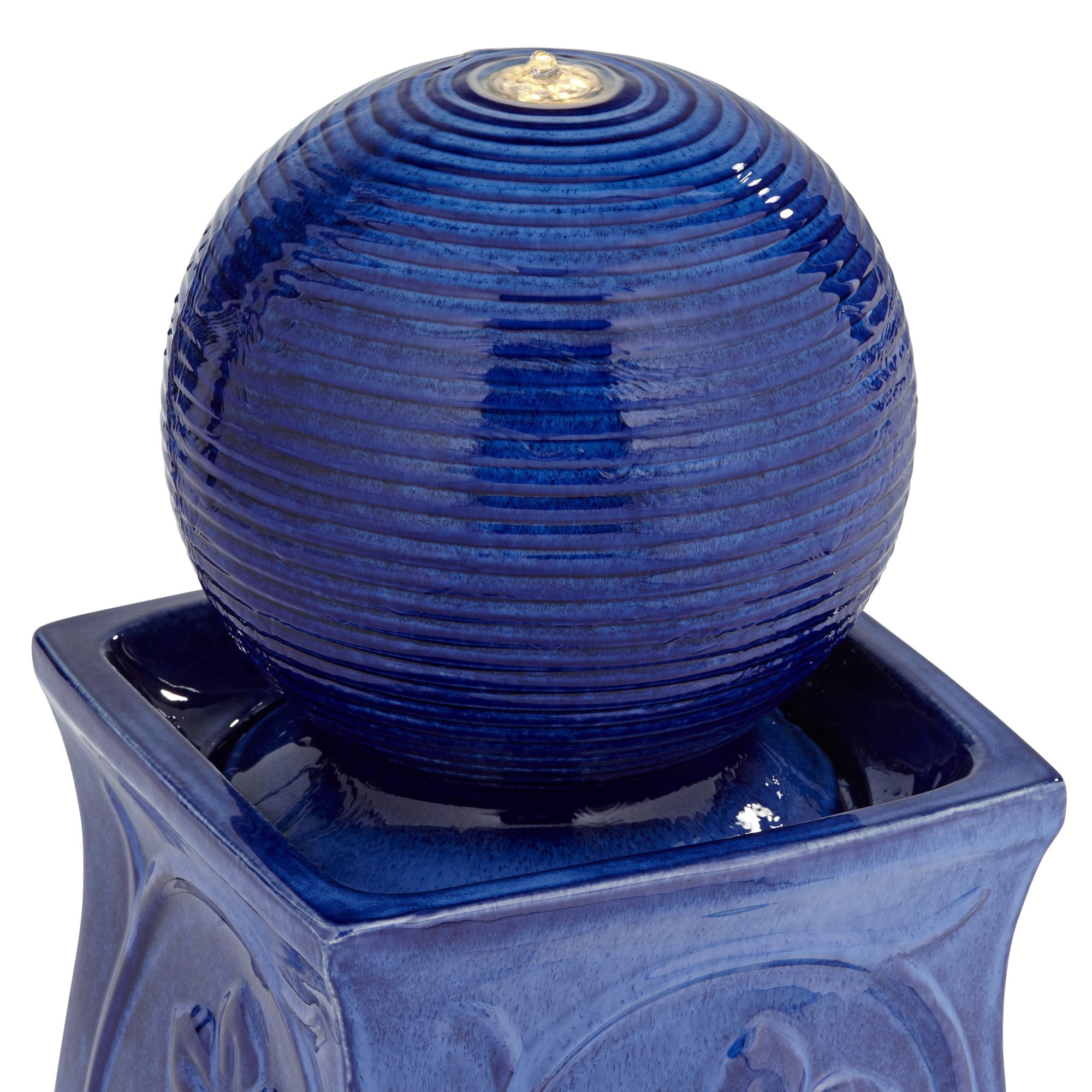 Periwinkle 29 1/4" High Large Zen Outdoor Decor Blue Ceramic Floor Fountain with Light LED Outside Garden Patio