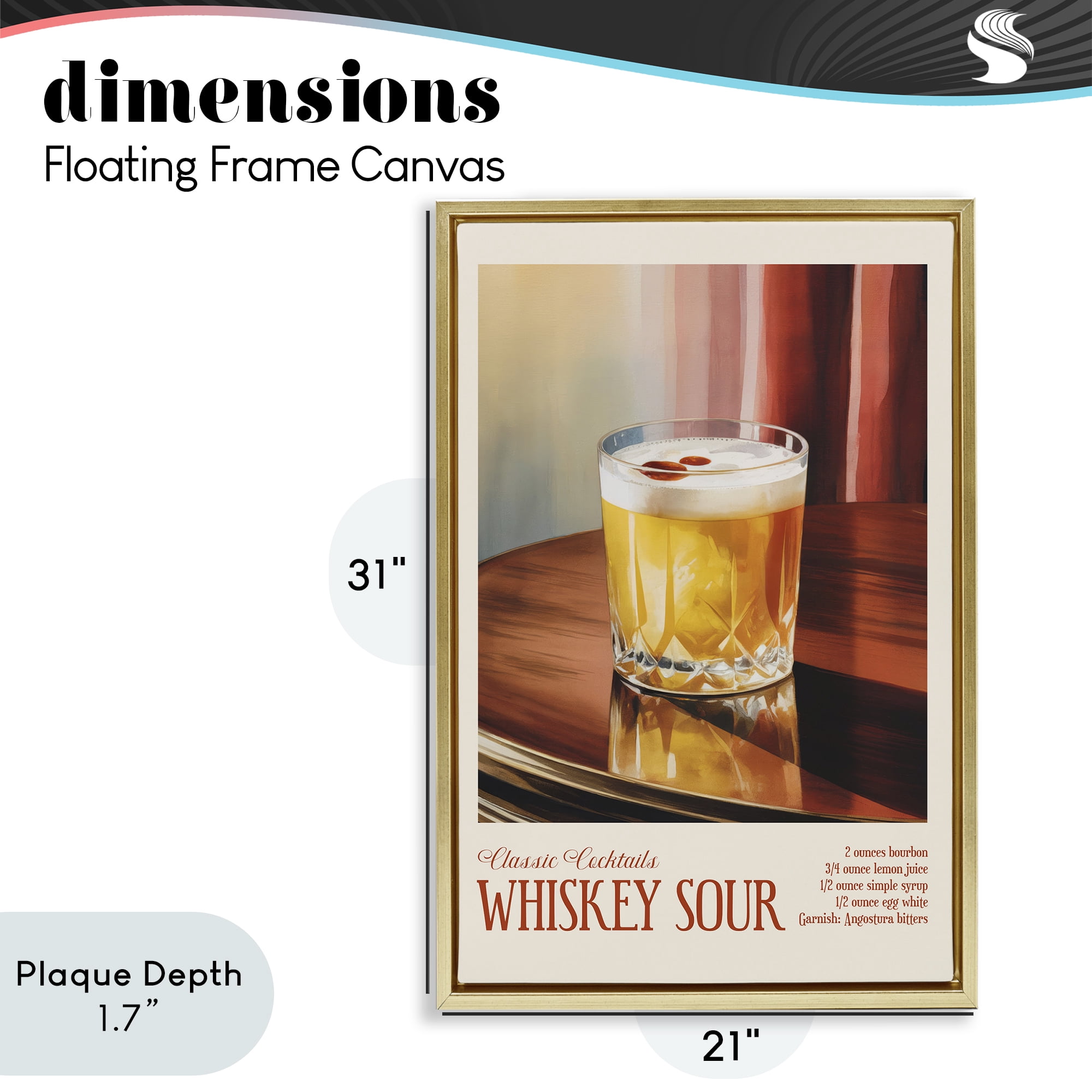 Stupell Industries Whiskey Sour on Table Gold Framed Floater Canvas Wall Art, design by Andreas Magnusson