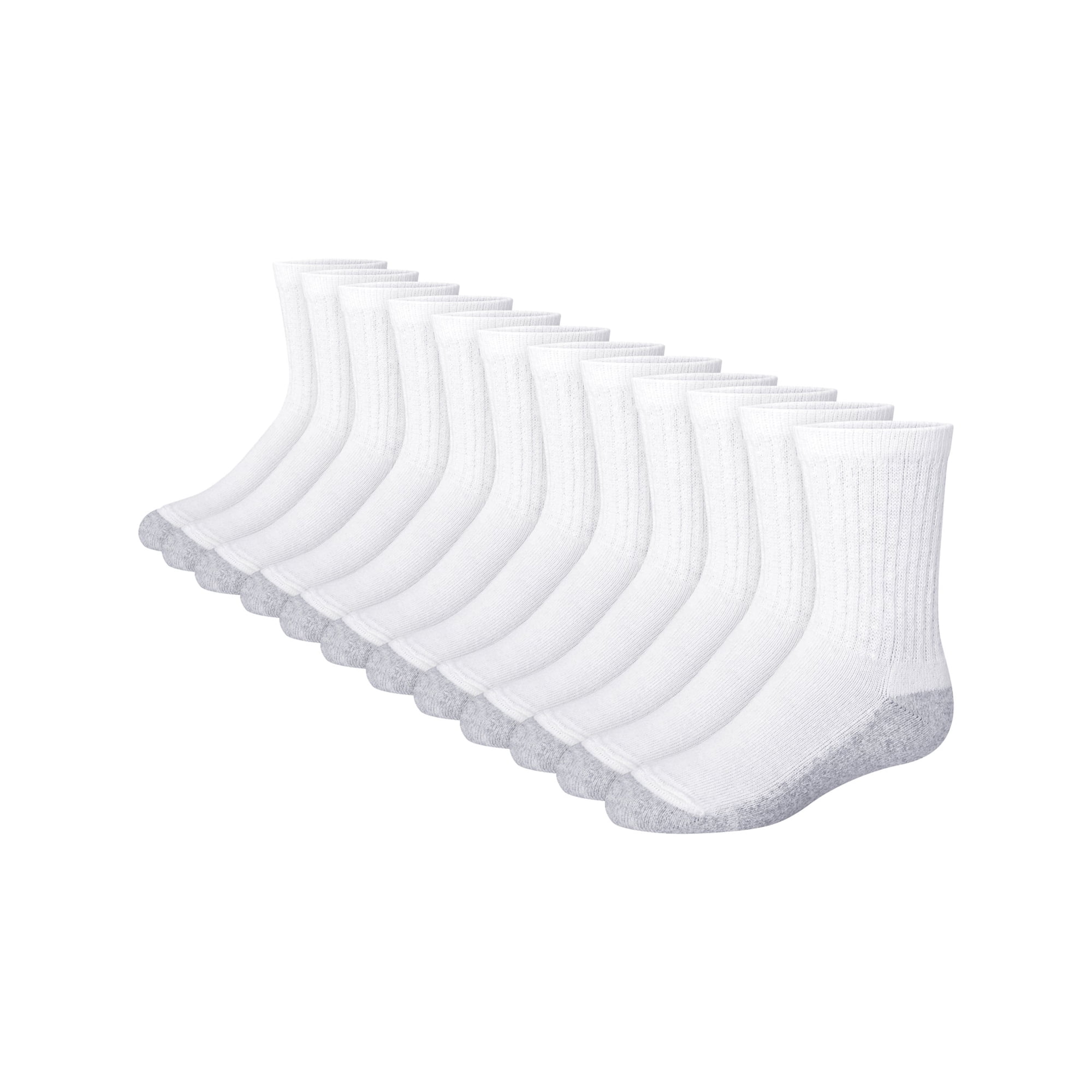 Hanes Double Tough Boys' Cushion Crew Socks, 12-Pairs White S