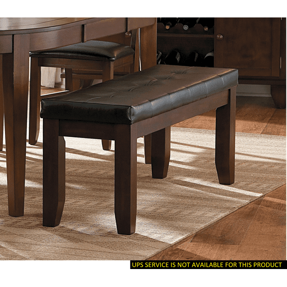 Dark Oak Finish Wooden Bench 1pc Faux Leather Upholstered Seat Simple Dining Furniture