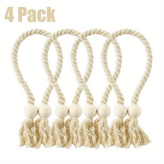 4 Pack Magnetic Curtain Tiebacks Cotton Hand Woven Tie Back Decorative Rope Holdbacks for Curtains Draperies No Tools Required