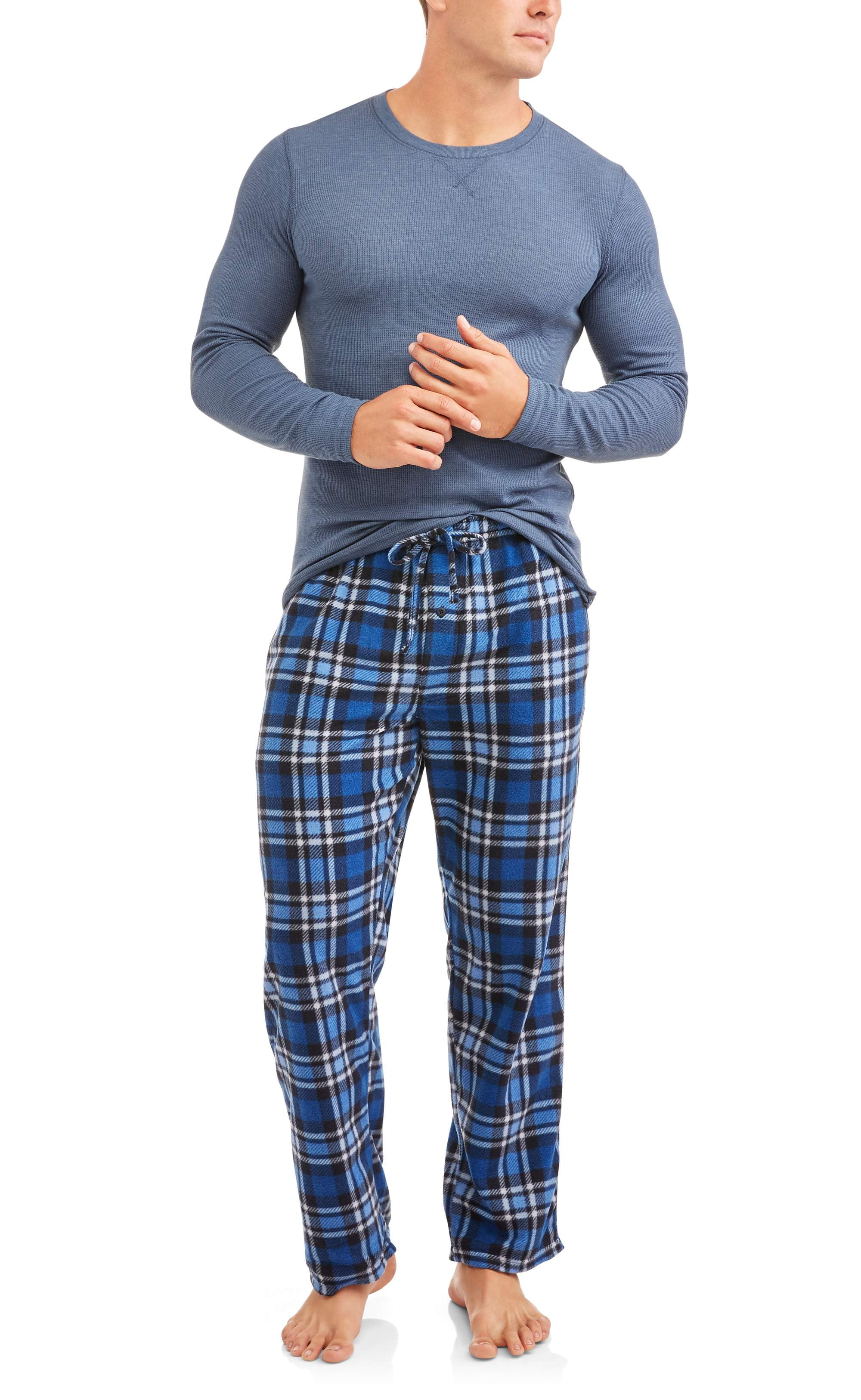 Men's Big Thermal Crew & Fleece Plaid Pant Xtemp Set
