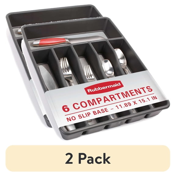 (2 pack) Rubbermaid Silverware Organizer, Large, Grey