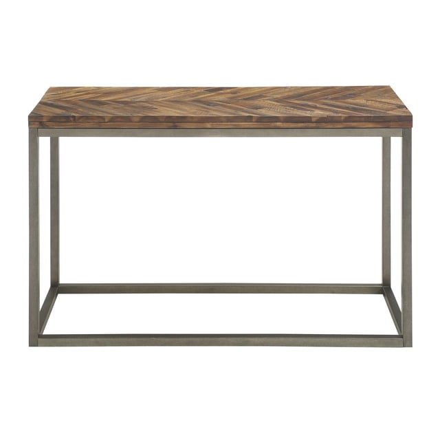 Lorenza Console Table in Distressed Brown Wood with Nickel base