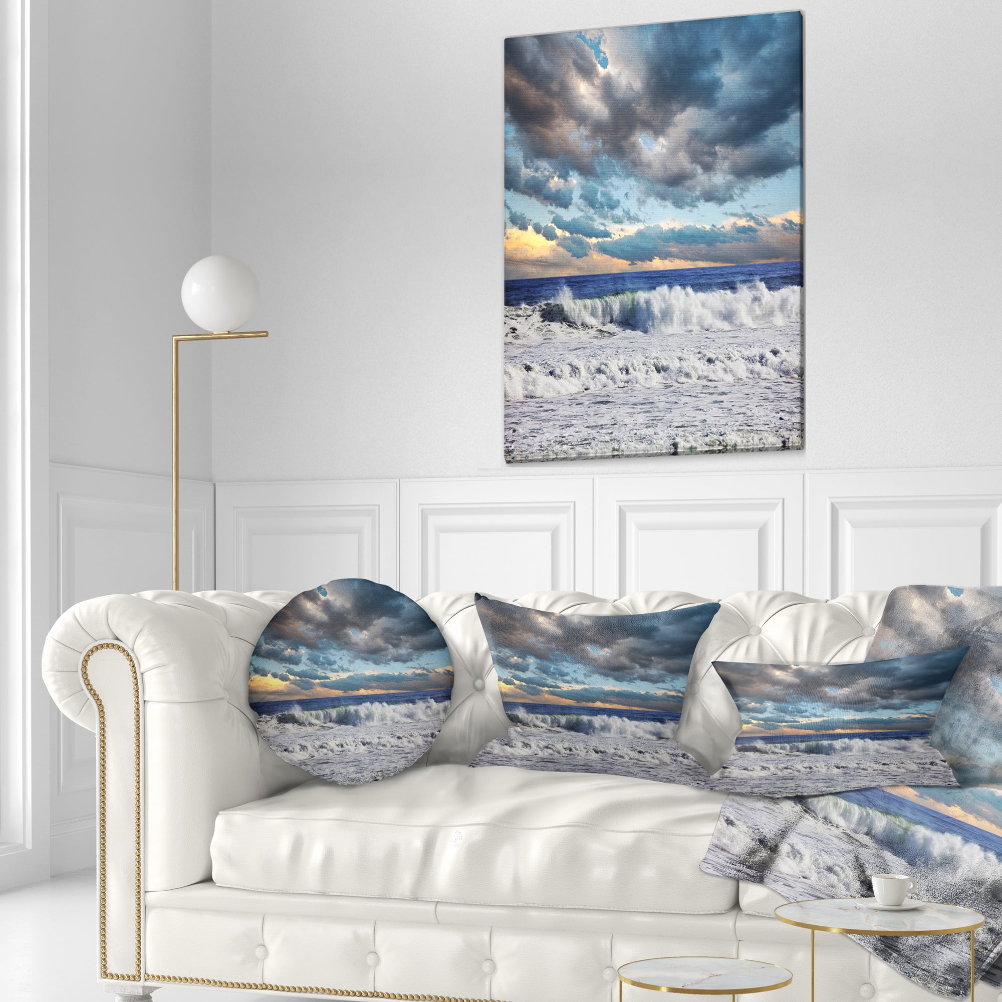 Designart Heavy Storm in Ocean at Sunset - Modern Beach Throw Pillow - 12x20