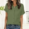 thumbnail image 2 of Fancifize Summer Tops for Women Cotton Linen Short Sleeve Shirts Dressy Casual Work Tshirt Button Down Collared Outfits with Pockets, 2 of 5