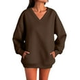 thumbnail image 5 of vigerkar V Neck Solid Color Sweatshirt Women with Pocket No Hood Comfy Soft Fall Winter Outfits Lounge Long Sleeve Casual Pullover Top (Coffee, L), 5 of 7