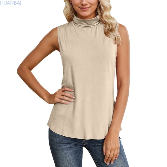 HUANBAI Women‘s Ribbed High Neck Sleeveless Tank Top Stretch Soft Comfort Fit Wear Solid Color Basic Shirt Basic Sleeveless Tank Tops