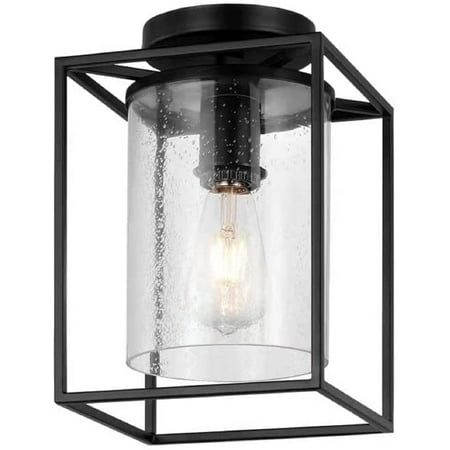 

Farmhouse Semi Flush Mount Ceiling Light Industrial Black Ceiling Light Fixture with Seeded Glass Shade for Bedroom Kitchen Entryway Dining Room Hallway
