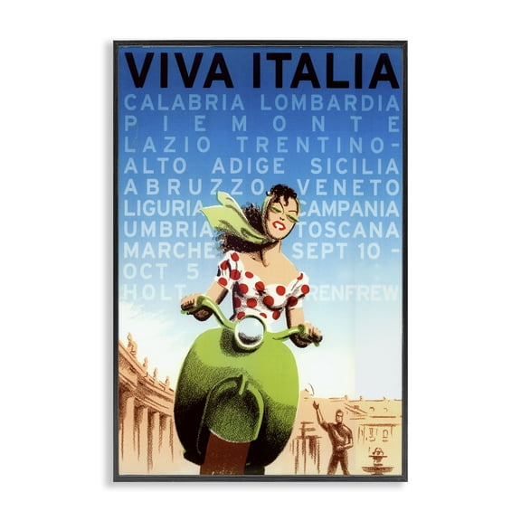 Stupell Industries Vintage Italy Travel Ad People Painting Black Framed Art Print Wall Art, 12 x 18