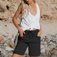 thumbnail image 4 of Shorts For Women Women's Fashionable And Casual Solid Color Elastic Waist Cotton Linen Sports Five Point Pants Shorts, 4 of 7