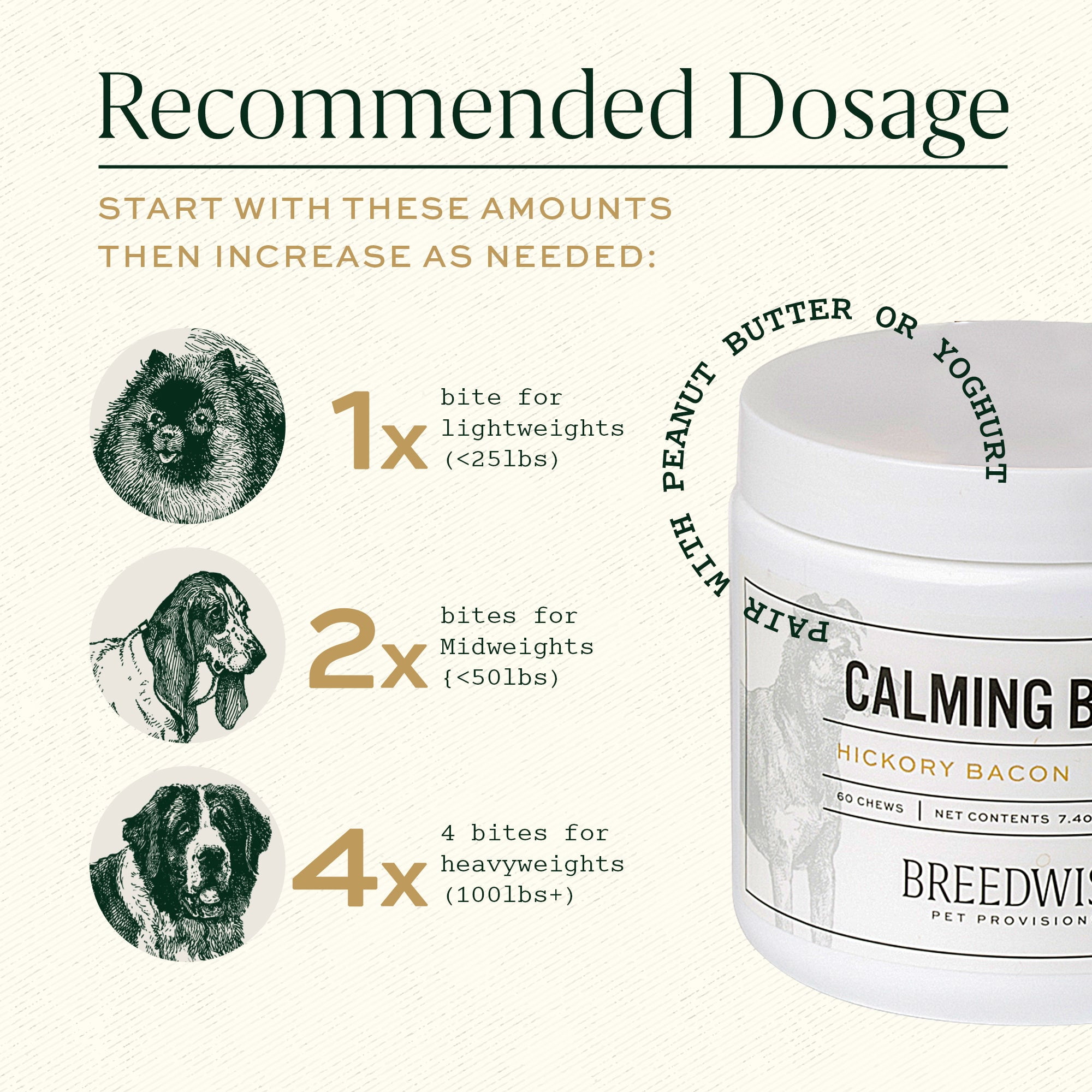 Breedwise Pet Provisions Calming Bites for Dogs, 60 Count with Carrying Tin, Anxiety and Stress Reducing Hickory Bacon Flavored Dog Treats