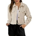 thumbnail image 3 of CILENON Chaquetas De Mujer Women's Solid Short Corduroy Single Breasted Lapel Baggy Long Sleeved Double Pocket Coat (Beige,S), 3 of 4