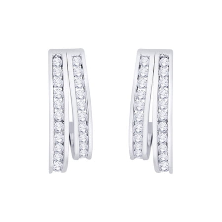 Channel Set Diamond Double Row J-Hoop Earrings in 10K White Gold (1 cttw, G-H, I2-I3)