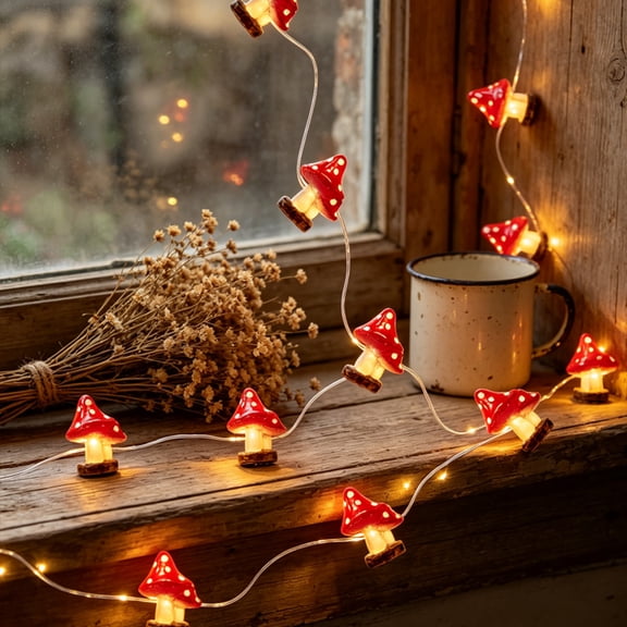 LusLog-pro Red Mushroom String Lights, 10ft 30 LED Battery Operated Fairy Lights for Bedroom Kids Room Decor