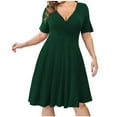 thumbnail image 2 of Tejiojio Summer Dresses for Women Womens Casual Plus Size V-Neck Solid Short Sleeve Boho Dress Swing Dress With Pockets, 2 of 7