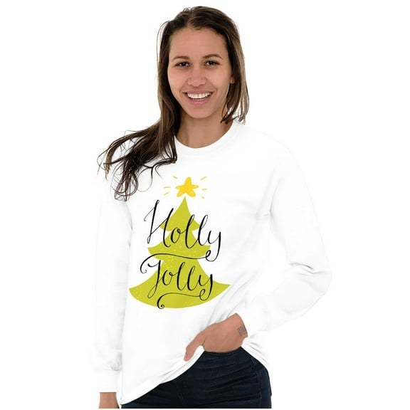 Holiday Christmas Tree Holly Jolly Women's Long Sleeve T Shirt Brisco Brands M