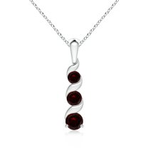 ANGARA Natural Channel-Set Round Garnet Three Stone Journey Pendant in 925 Sterling Silver for Women (Size-4mm) | January Birthstone, Anniversary, Jewelry Gift for Women | Natural Garnet Necklace