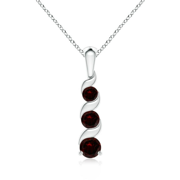 ANGARA Natural Channel-Set Round Garnet Three Stone Journey Pendant in 925 Sterling Silver for Women (Size-4mm) | January Birthstone, Anniversary, Jewelry Gift for Women | Natural Garnet Necklace