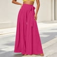 thumbnail image 6 of Cagogo Women's Wide Leg High Waisted Flowy Solid Boho Midi Pants Vacation Casual Palazzo Trousers Beach Summer Lounge Cropped Pants Fashion Beachwear, Hot Pink L, 6 of 7