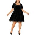thumbnail image 2 of Unique Bargains Women's Plus Size Velvet Lace Trim Short Sleeve Party Dresses 1X Black, 2 of 6