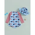 thumbnail image 6 of Toddler Baby Girl 4th Of July Rash Guard Swimsuit Zip Up Ruffled Long Sleeve Crew Neck Swimwear Star Print Bathing Suit with Sun Hat Fourth Of July Outfits, 6 of 8
