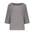 thumbnail image 4 of hotojiny Long Sleeve Shirts for Women Cotton Linen Plus Size Scoop Neck Loose Tops Lightweight Solid Color Oversized Tee, 4 of 6