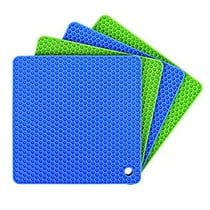 Silicone Pot Holders Set of 4 Silicone Trivets Multi-Purpose Hot Pads Heat Resistant to 450 °F, Non-slip Coasters, Insulation, Durable Flexible Trivet for Table Kitchen Countertop, Blue & Green
