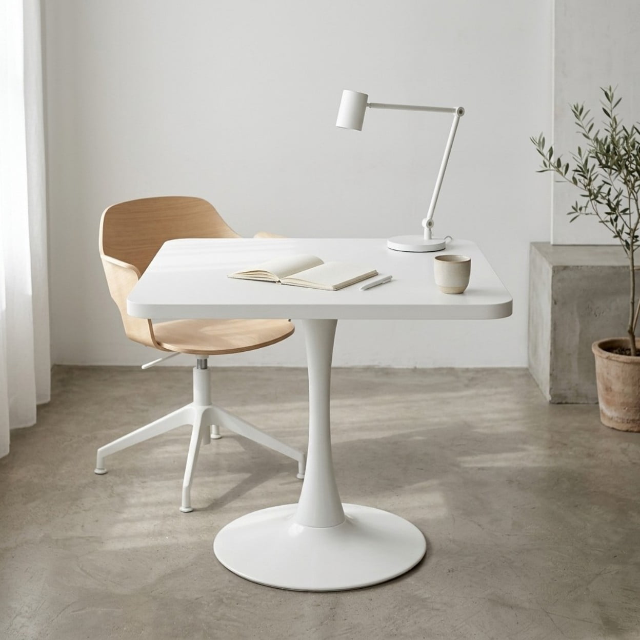 Square Dining Table, 27.6" Tulip Table with Metal Pedestal Base, Mid Century Modern Kitchen Table for 4, Small Space Bistro Table for Apartment, Living Room, Cafe, White
