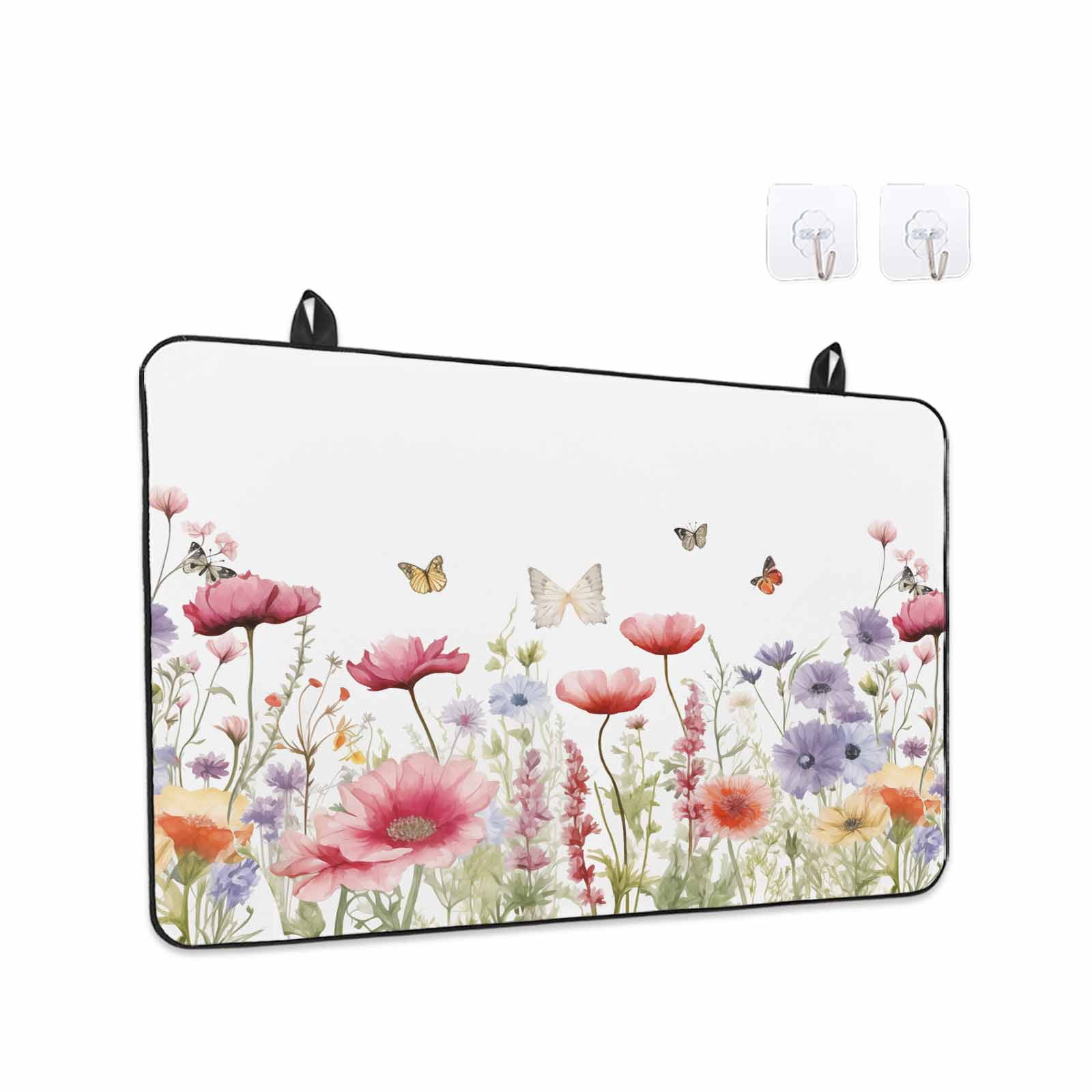 Spring Floral Stove Top Cover for Electric Stove, Heat-proof & Non Slip Glass Top Stove Cover Protector, Coloful Summer Botanical Flowers Butterfly Kitchen Flat Cooktop Rubber Mat 24x21 Inches