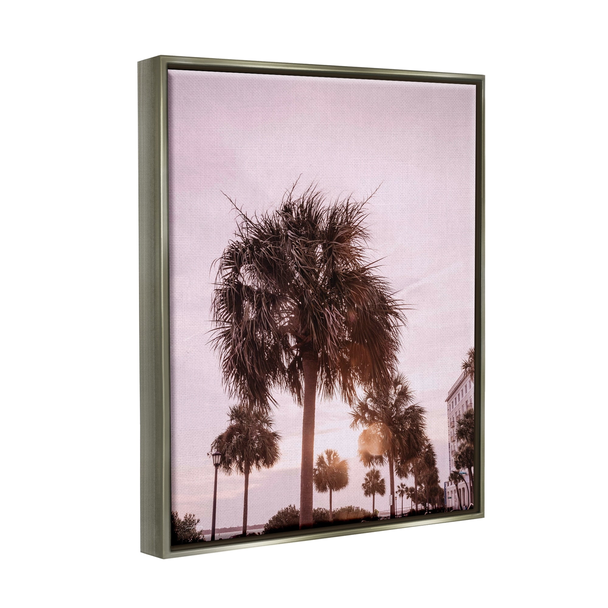 Stupell Industries Tropical Palm Tree Summer Vacation Resort Photography Photograph Luster Gray Floating Framed Canvas Print Wall Art, Design by Jennifer Rigsby