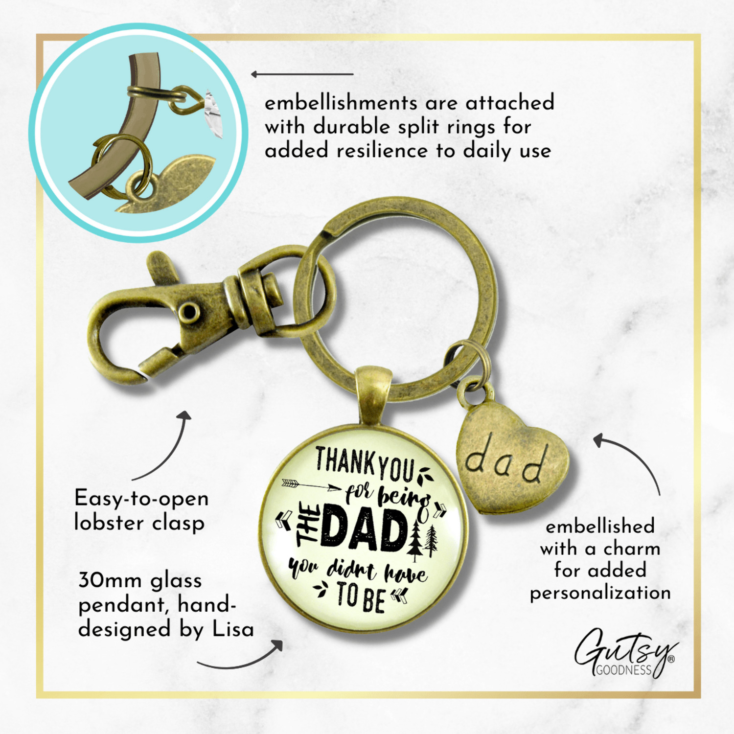 Step Dad Gutsy Goodness Bronze Metal Keychain Thank You for Being Dad Gift Adoptive Adult Male Key Ring