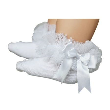 Toddler Ruffle Ankle Socks with Bow - White