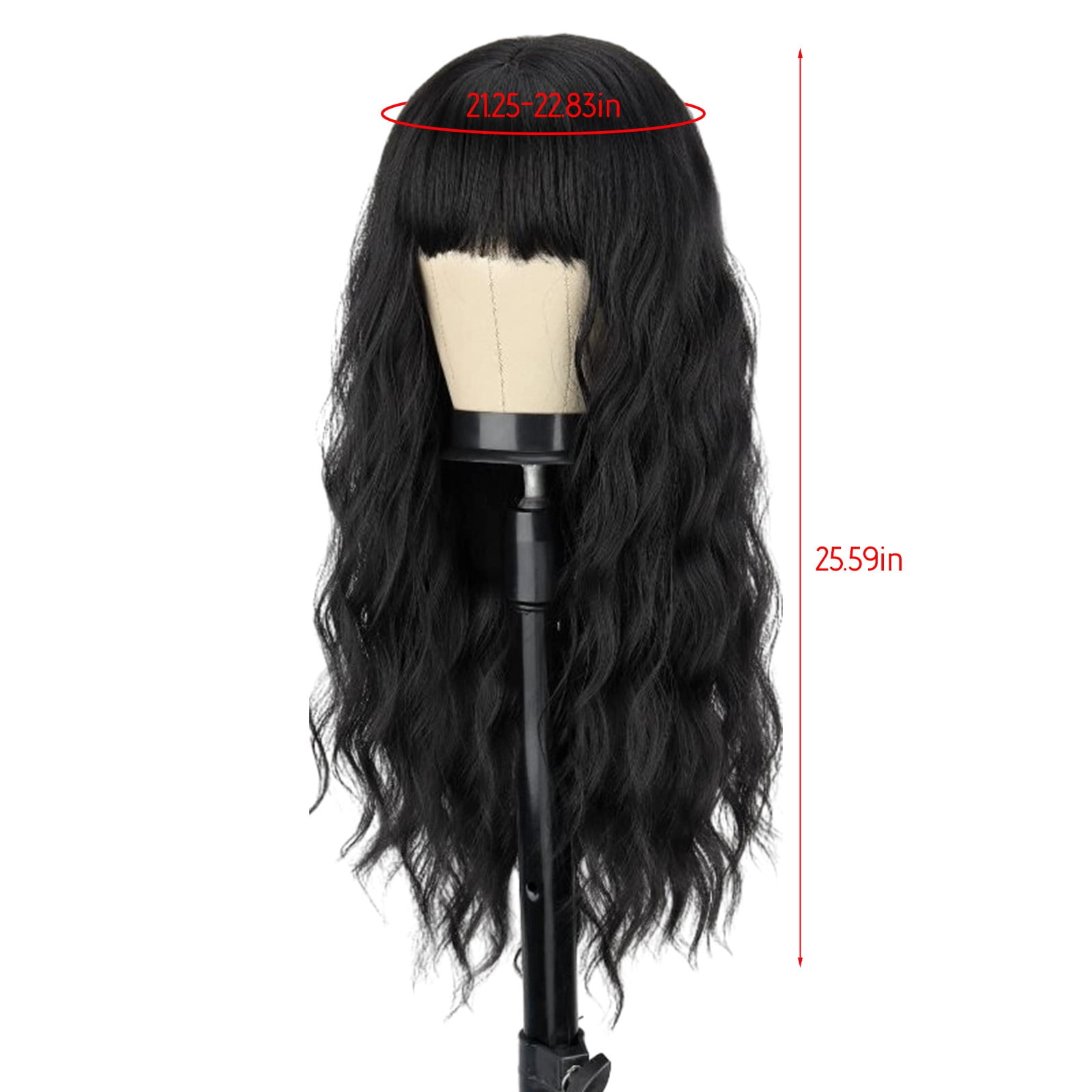 YSGFHGJW Headband Wig Human Hair,Long Curly Wig With Bangs Hair Wig For Women Synthetic Natural Wig Various Colors Available Daily Wear Party And Cosplay Soft Wig,Black