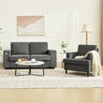 thumbnail image 3 of Sillón Individual de Lino Gris Oscuro - Estilo Moderno de Mediados de Siglo con Asiento Profundo, Respaldo Acolchado y Base de Madera Maciza - Para Sala, Estudio o Lectura, 3 of 8