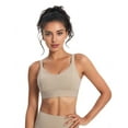 thumbnail image 2 of High Impact Sports ,Racerback Running Bra Workout Crop Tank Tops Longline Sports Bra Push Up Khaki L, 2 of 7