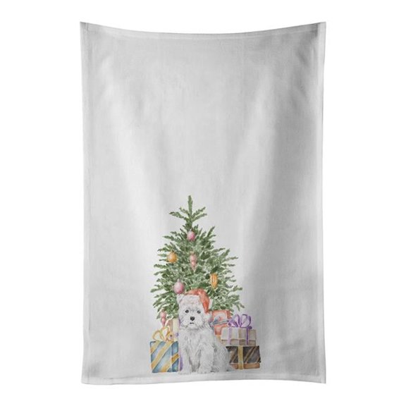 Carolines Treasures CK8245WTKT 28 x 19 in. Unisex West Highland White Terrier Puppy Christmas Presents & Tree White Dish Towels Kitchen Towel - Set of 2