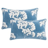 REGALWOVEN Pack of 2 Velvet Soft Decorative Throw Pillow Covers Plum Blossom Embroidery Pillowcases for Sofa Bedroom Couch Car Blue 20" x 12"