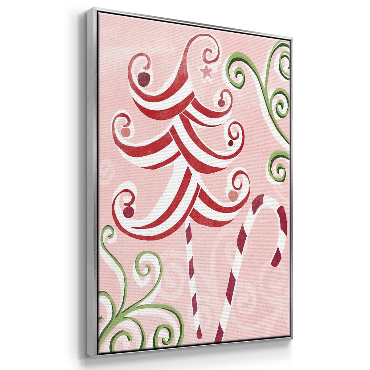 Candy Cane Holiday I - Framed Gallery Wrapped Holiday Canvas - 25 x 37 - Silver Frame